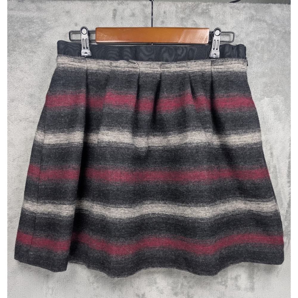 Lands' End Canvas Women's 6 Pleated Wool Blend A-Line Mini Skirt Gray Red Stripe